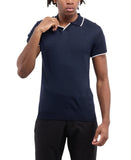 Spring + Mercer Collar Short Sleeve Sweater Polo Shirt Navy Blue / White XL