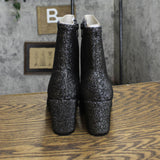 Isaac Mizrahi Live! Womens Vintage Metallic Block Heel Ankle Boots Black 6.5M