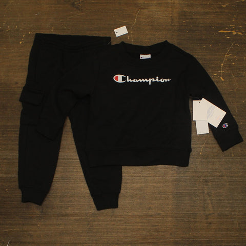 Champion Boys Toddler 2-Piece Cargo Sweatpants Sweatshirt Set C535ST427 Black 4T