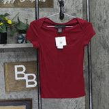 Polly & Esther Juniors Solid Scoop-Neck Skimmer Top Burgundy Red L