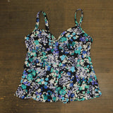 Swim Solutions Womens Floral Stretch Tankini Swim Top Black Blue Multi 18