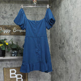 Trixxi Juniors Puff-Sleeve Side-Tie Fit & Flare Dress Dark Teal Blue Green L