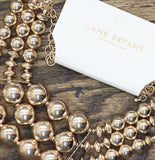 Lane Bryant Chunky Bib Faux Pearl Bead Layered Necklace Gold Yellow 17" + 3"