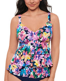 Swim Solutions Garden Swan Triple-Tiered Tankini Swim Top Navy Multi Blue 10