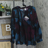 Ava & Viv Womens Raglan Long Sleeve Split Neck Blouse 91899659 Black Floral 2X