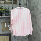 Aqua x Wicked Womens Striped Long Sleeve Pajama Shirt 12958 Pink S