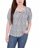 Ny Collection Womens Petite Printed Balloon Sleeve Top PITU0415P