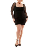 City Studios Trendy Plus Size Emma Ruched Lace-Up Dress 6226AJ5PD1 Black 14W
