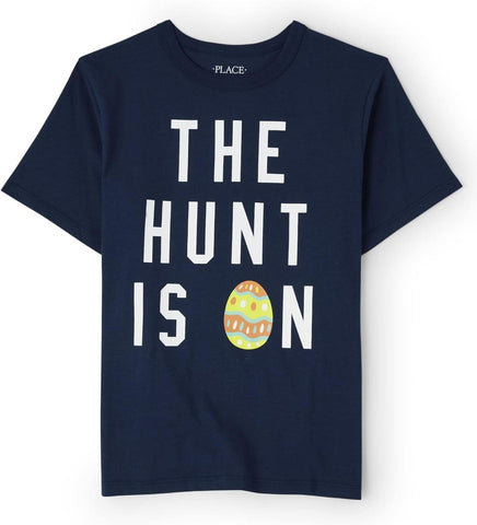 The Children's Place Boys Short Sleeve Graphic T-Shirt Easter Hunt is on Blue XL