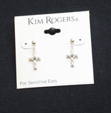 Kim Rogers Womens Fashion Ornamented Stone Cross Earrings Silver Gray 1"