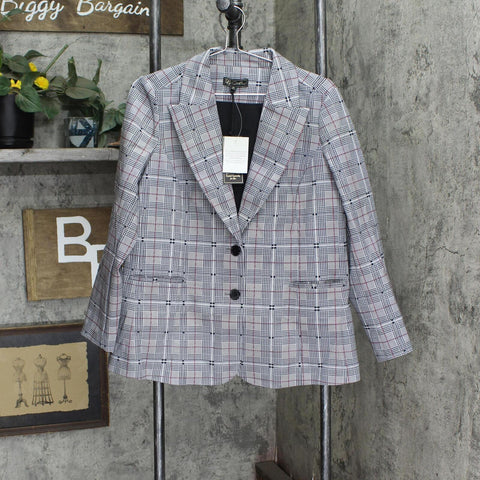 DG2 Womens Ponte Knit Boyfriend Blazer Jacket 689318 Black Red Plaid M