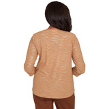 Alfred Dunner Shimmer Animal Jacquard Knit Top 15255WR Cognac Brown 1X