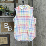 Lands' End Womens Sleeveless Patterned Button Up Shirt 485088-Sample