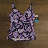 Swim Solutions Crossover Tankini Swim Top Dancing Paisley Black Multi 10