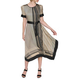 Karl Lagerfeld Neck Silky Crepe Geo Printed Satin Midi Dress Soft Beige Brown 14