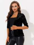 Allegra K Womens Sequin Cardigan Christmas 3/4 Sleeve Open Front a22042500ux0339