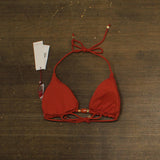Red Carter Womens Classic Beaded Triangle Bikini Top Swim Ember Orange Brown M