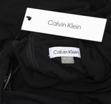 Calvin Klein Women's Matte Jersey Combo Pu Leather Belted Aline Dress Black 2