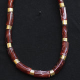 Lane Bryant Barrel Bead Marble Stone Chunky Collar Necklace Red / Gold 18" + 3"