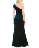 Betsy & Adam Womens One Shoulder Velvet Gown Dress A21575P Hunter Green 6P
