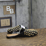A New Day Womens Channing Studded Slip On Mule Flats Jet Black / Gold 6.5M