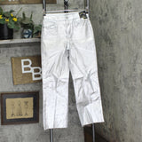 Art Class Girls High-Rise Baggy Metallic Wide Leg Denim Pants Silver Gray 16