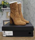 Kenneth Cole Jax Stretch Faux Suede High Heel Ankle Boots Cognac Brown 8M