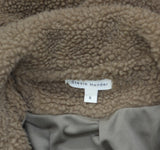 Stevie Hender Womens Long Sherpa Fleece Button Front Parka Jacket Coat Brown S
