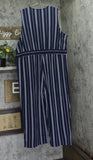 Black Tape Surplice-Neck Striped Wide-Leg Jumpsuit Navy Blue / White stripe 2X