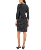 Kasper Womens Petite Metallic Side-Tie Midi Dress 10853750 Black Silver PXL