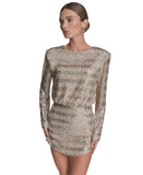 BCBG Womens Sequin Detail Striped Boat Neck Dress BD5E5180 Champaign Brown 10