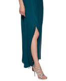 DKNY Chiffon Balloon-Sleeve Faux Wrap Side Slit Maxi Dress Forest Green 8