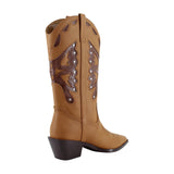 Madden Girl Shaft Faux Leather Stud Pointed Toe Western Boots Natural Brown 8M