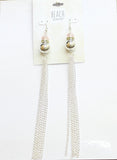 Beach Chic Embellished Beaded Long Chain Drop Earrings Silver Gray / Multi 6.5"
