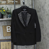 Karl Lagerfeld Paris Imitation Pearl Collar 2-Button Blazer Jacket Black 4