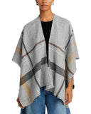 Aqua Womens Fringe Lightweight Plaid Ruana 494126 Gray Grey Multi