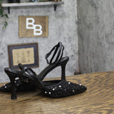 A New Day Ruth Memory Foam Closed Toe Sequin Mesh Strappy Heels Black 8M