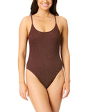 Salt + Cove Juniors Metallic One-Piece Swimsuit Chocolate Chip Lurex Brown XL