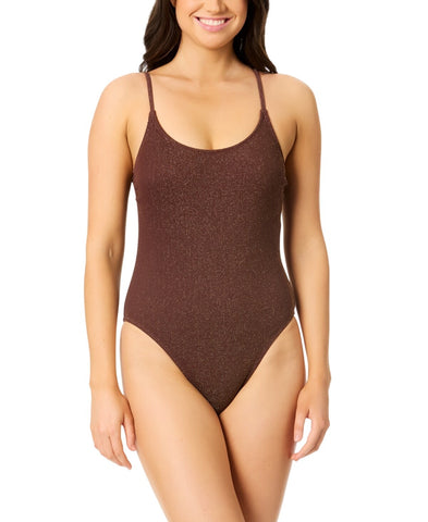 Salt + Cove Juniors Metallic One-Piece Swimsuit Chocolate Chip Lurex Brown XL