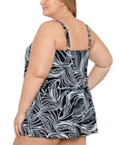 Swim Solutions Slash Pockets Swim One Piece Romper On The Vine Black / White 22W
