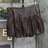 Future Collective Faux Leather Side Zip Bubble Mini A-Line Skirt Dark Brown XL