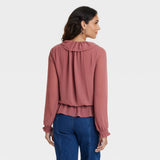 Universal Thread Womens Long Sleeve Blouse 92235298 Dark Mauve Pink XS