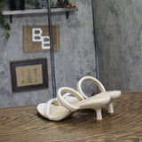 Lifestride Kitten Heel Open Toe Slip-On Double Strap Sandals Bone Off White 5.5M