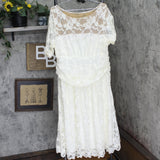 Kiyonna Bridal Lace Lined 3/4 Sleeve Wedding Bridal Dress Off White / Tan 3