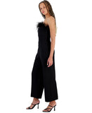 Sam Edelman Womens Strapless Bandeau Neck Feather Trim Jumpsuit Black 8