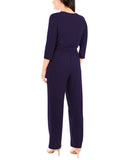 Ny Collection Womens Petite 3/4 Sleeve Belted Wide Leg Jumpsuit Navy Blue PXL