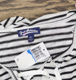 Freshman Juniors Knit Striped Lace-Up T Shirt Top Black / White XL