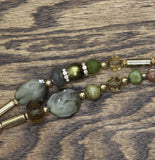 Fashion Boho Long Opera Mixed Beaded Gemstone Necklace Gold / Green Multi 64"