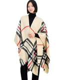 V. Fraas Womens Plaid Boucle Ruana Wrap 061285 Beige Brown
