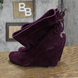 BCBGeneration Womens Suede Wedge Heel WESSY Slouch Boots Dark Plum Purple 7M